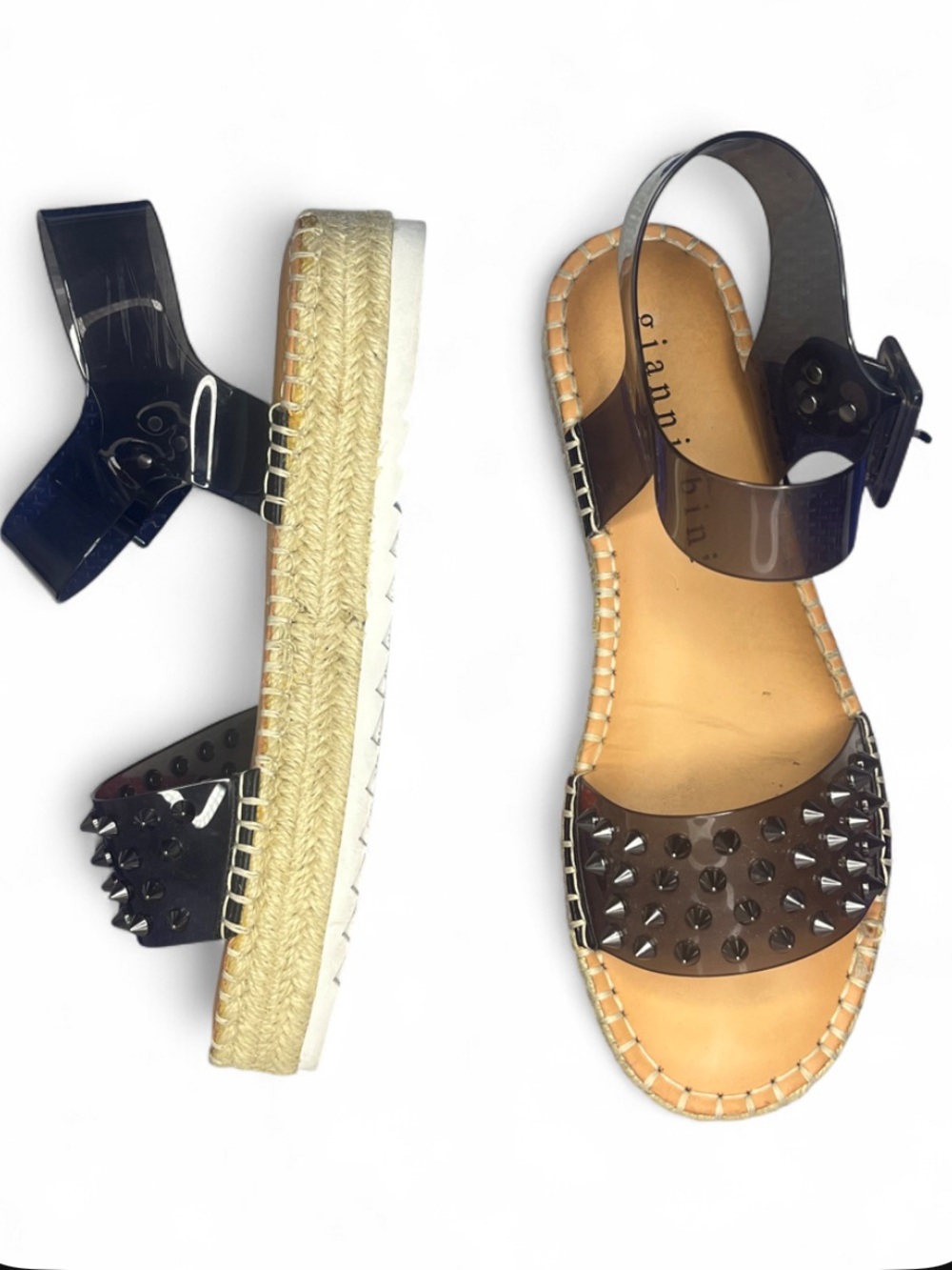 Women’s Gianni Bini Black Studded Rhinestone Platform espadrille Sandals Size 9